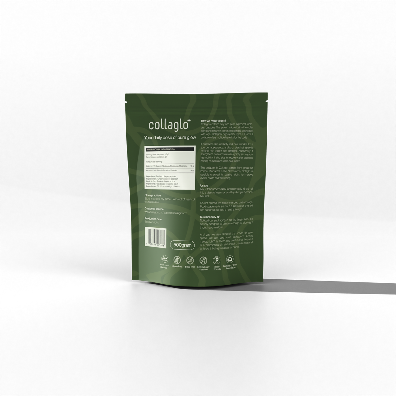 Peptides de collagène 100 % purs I, II et III – Poudre – 500 grammes